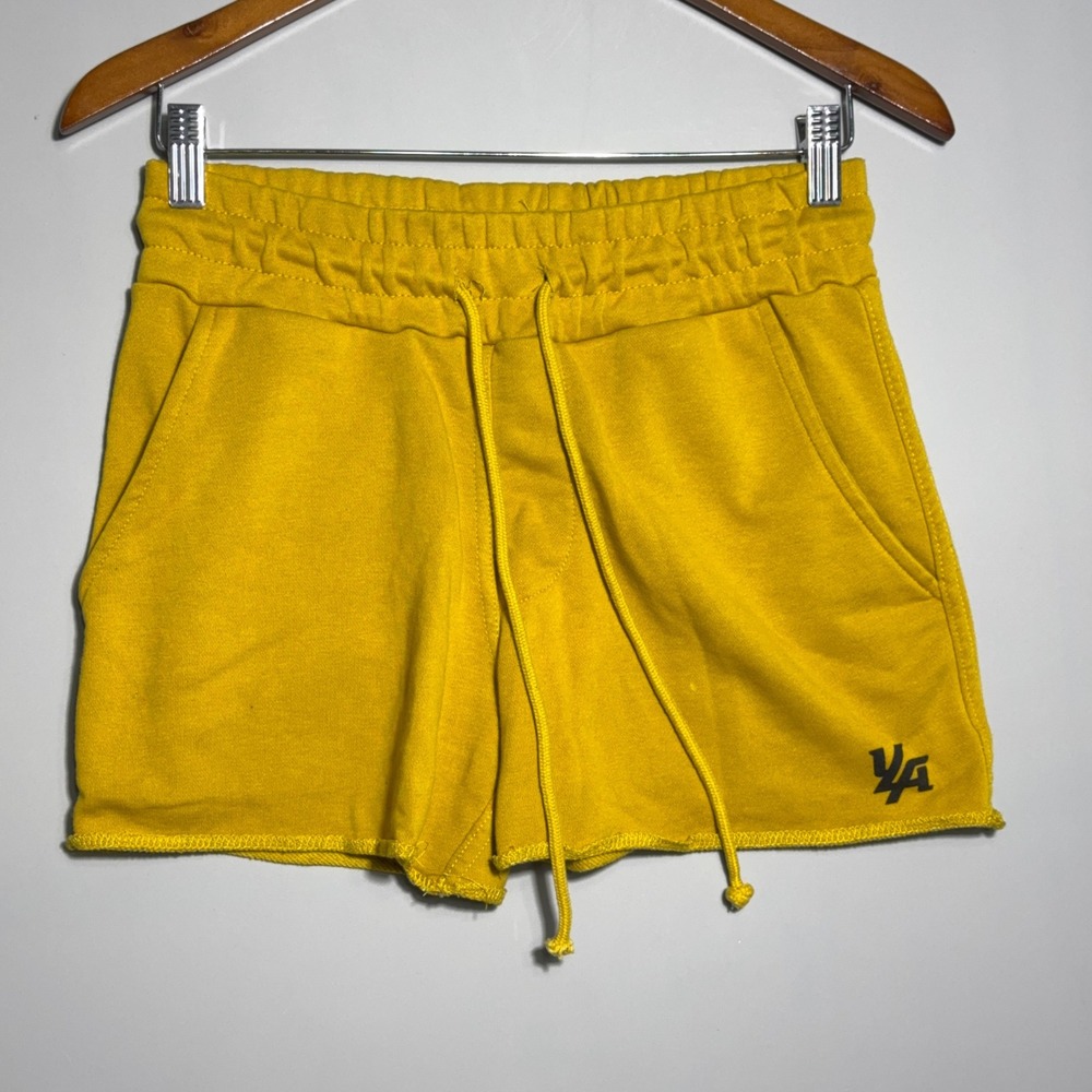 YoungLA Raw Hem Sweat Shorts Womens Size Small Cotton Blend Yellow Athleisure